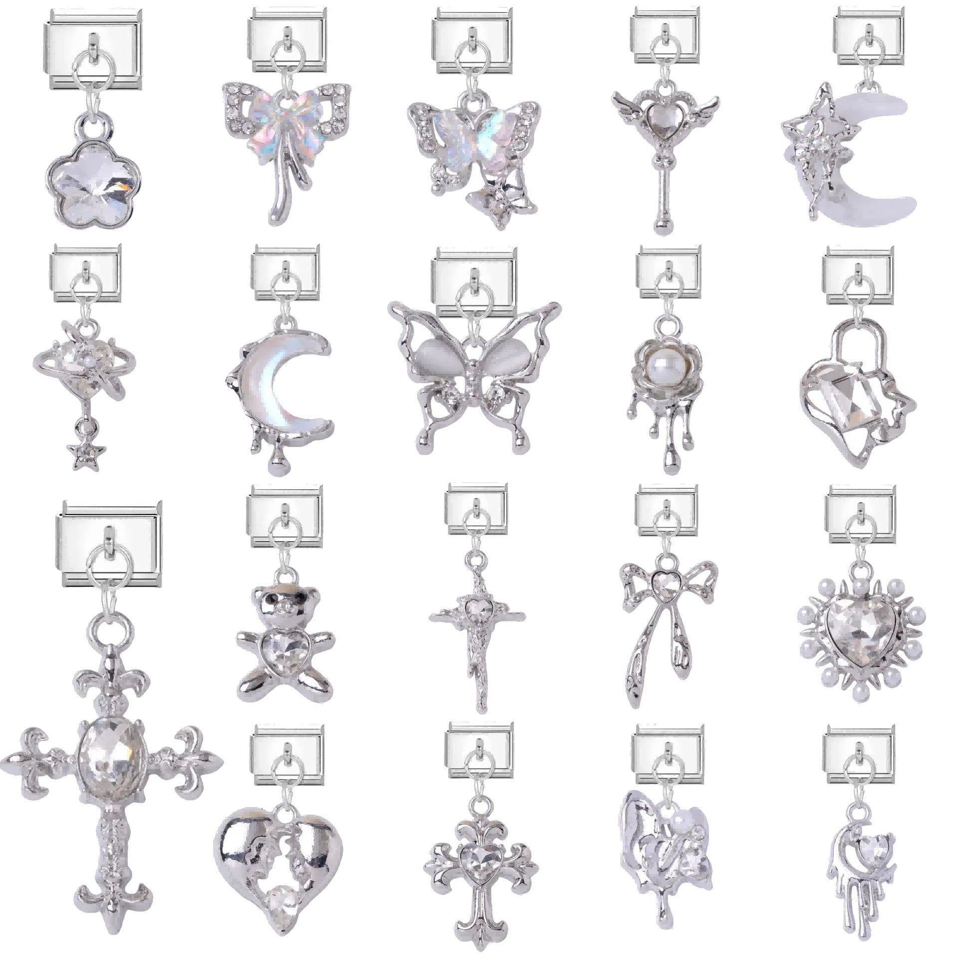 Wholesale Stylish DIY Charm Pendant for Bracelet Watch Strap - Titanium Steel Enamel Butterfly Cross Rhinestone Jewelry Accessory