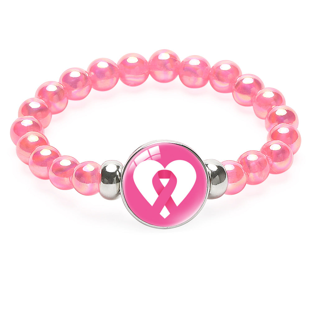 Wholesale Breast Care Activity Promotion Logo Pink Ribbon Beaded Bracelet