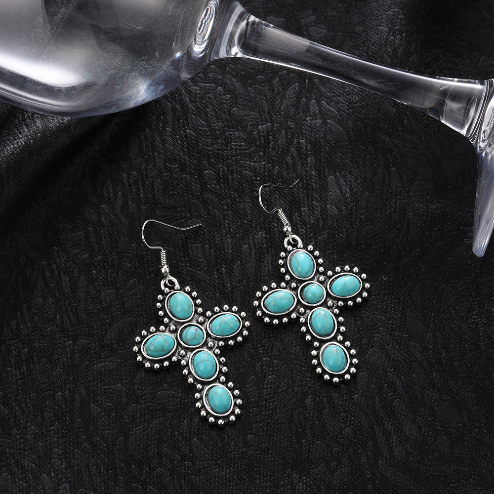 Wholesale  vintage Bohemian style round oval turquoise earrings