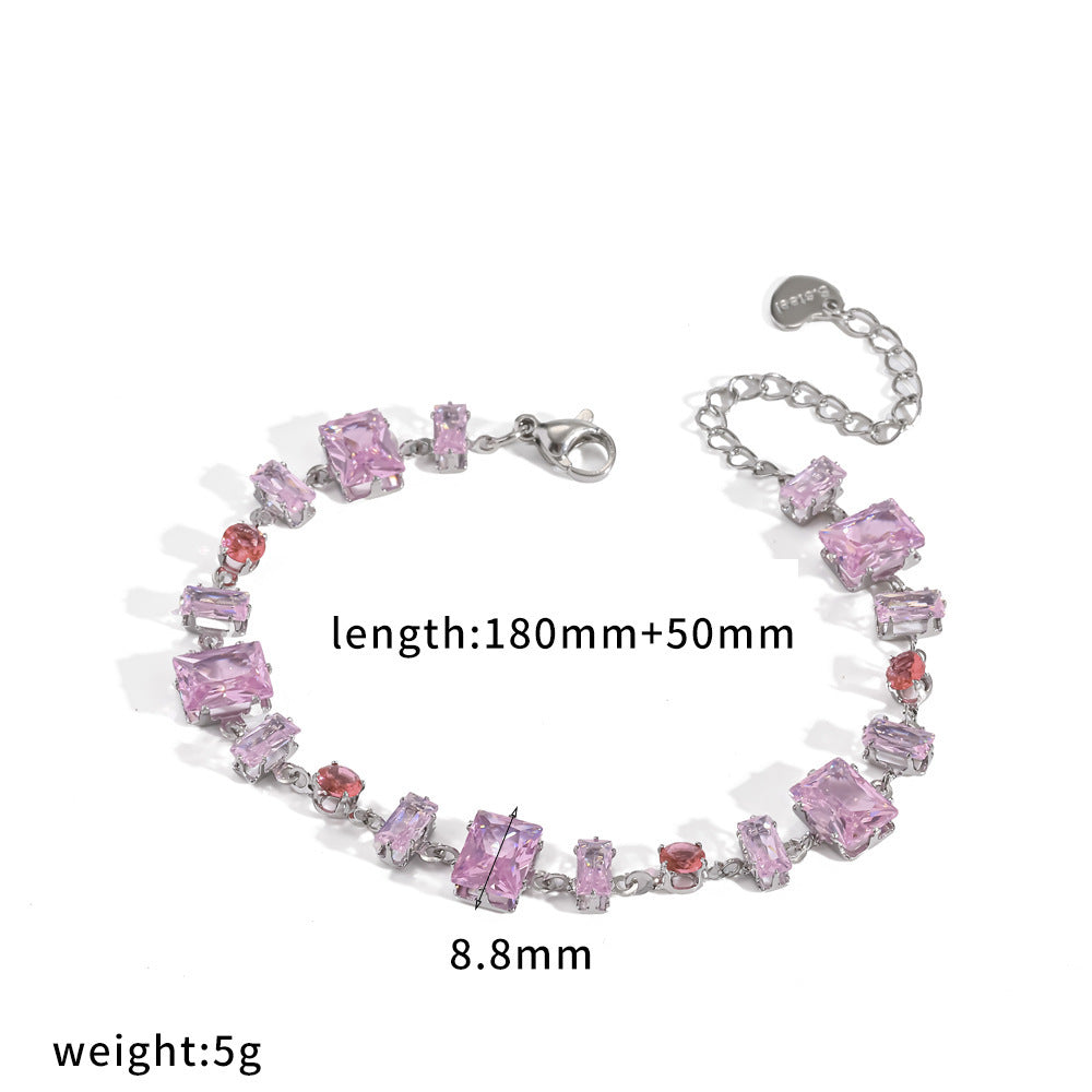 Wholesale Trendy Geometric Stainless Steel Bracelet with Cubic Zirconia,  Mixed Colors,  Unisex Fashion Accessory for Everyday Wear