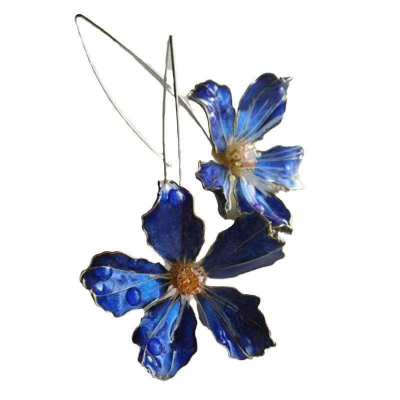 Wholesale  retro blue dripping flower earrings