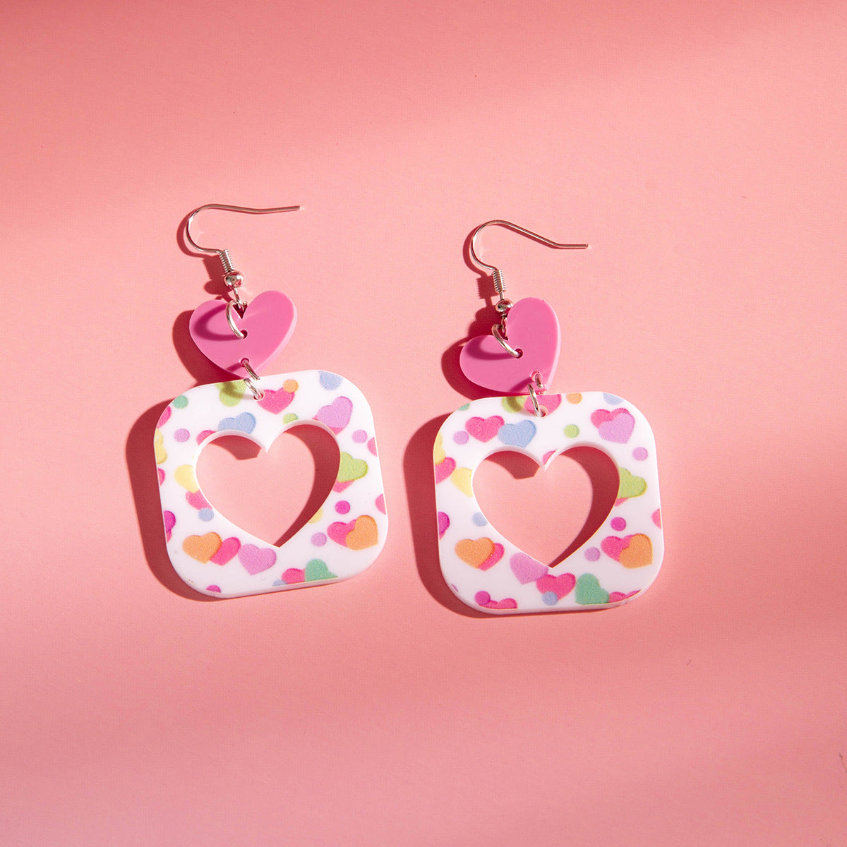 Wholesale Acrylic Hollow Printed Love Geometric Round Valentine's Day Earrings