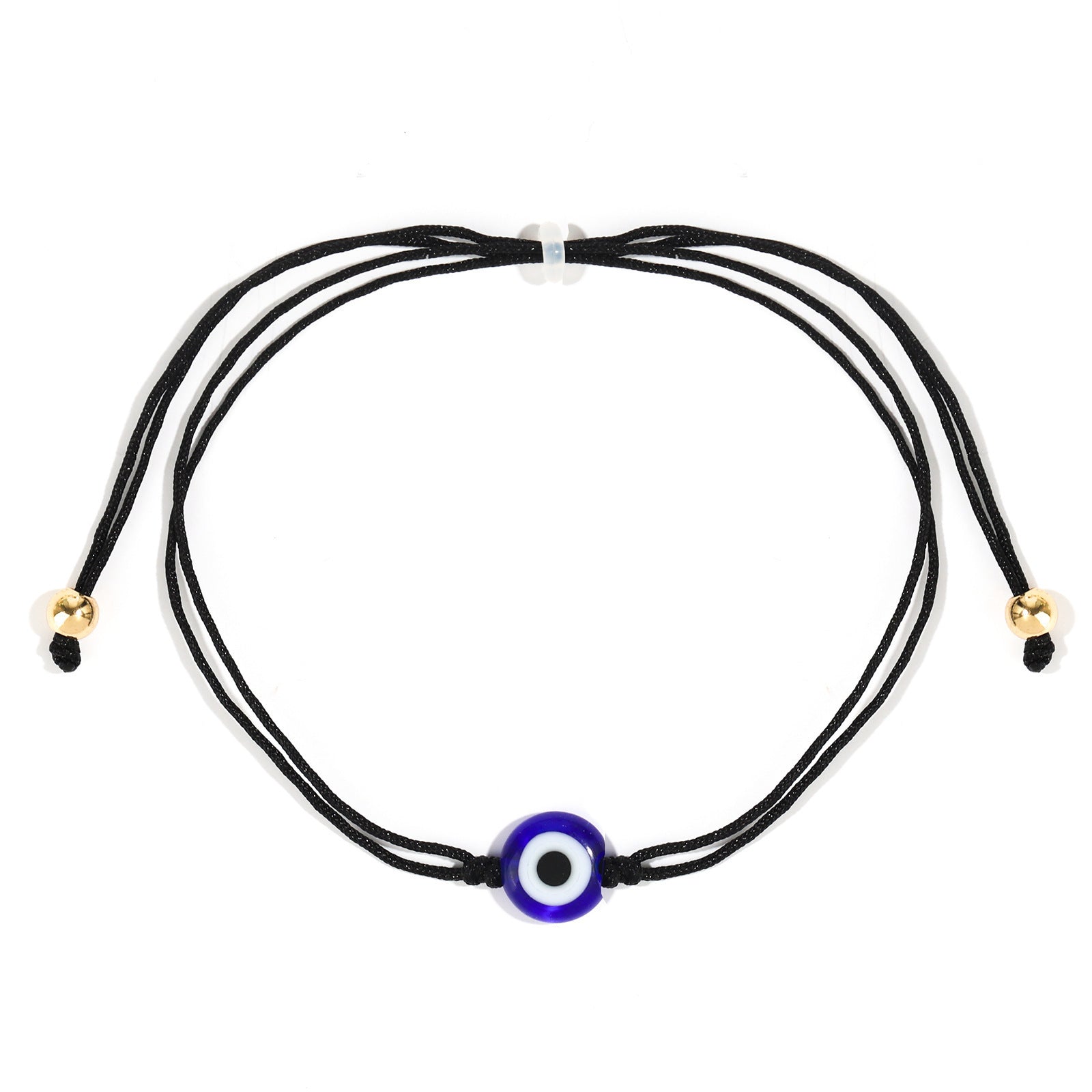Wholesale Evil Eye Light Blue Adjustable String Bracelet with Gold Beads Handmade Jewelry Accessory