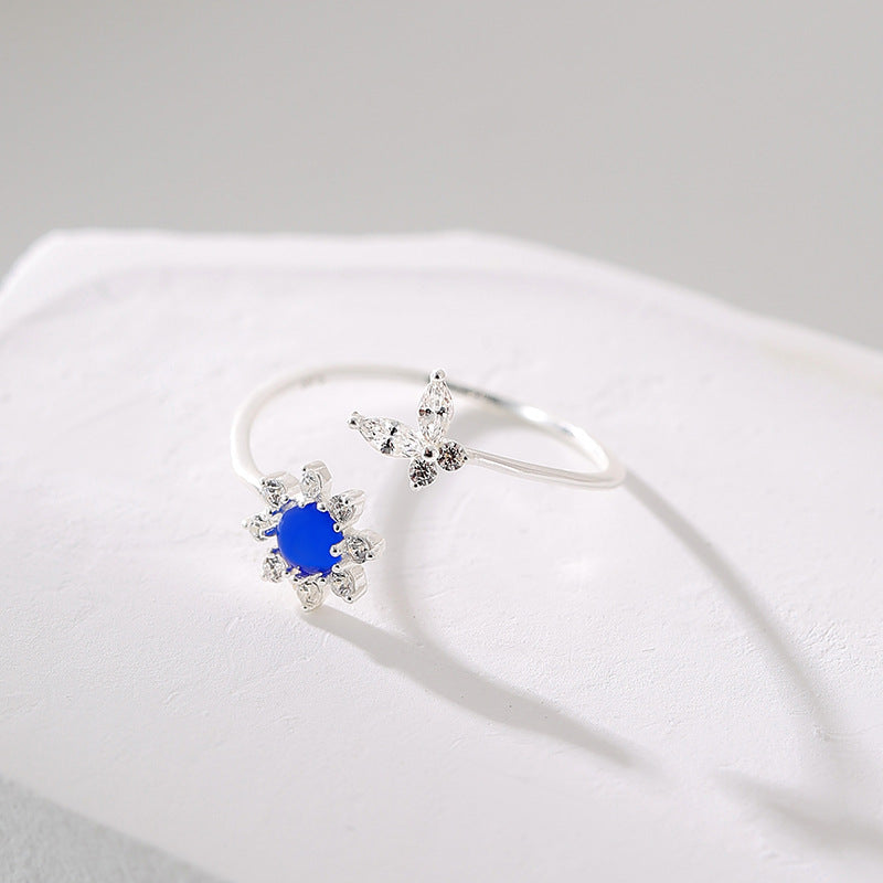 Wholesale 925 silver ring blue opalite opening ring