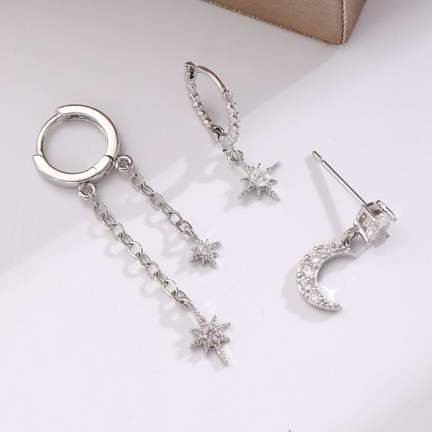 Wholesale Asymmetrical Star and Moon Earrings with Zircon Studs Blingbling Earrings Gold Plated Earrings