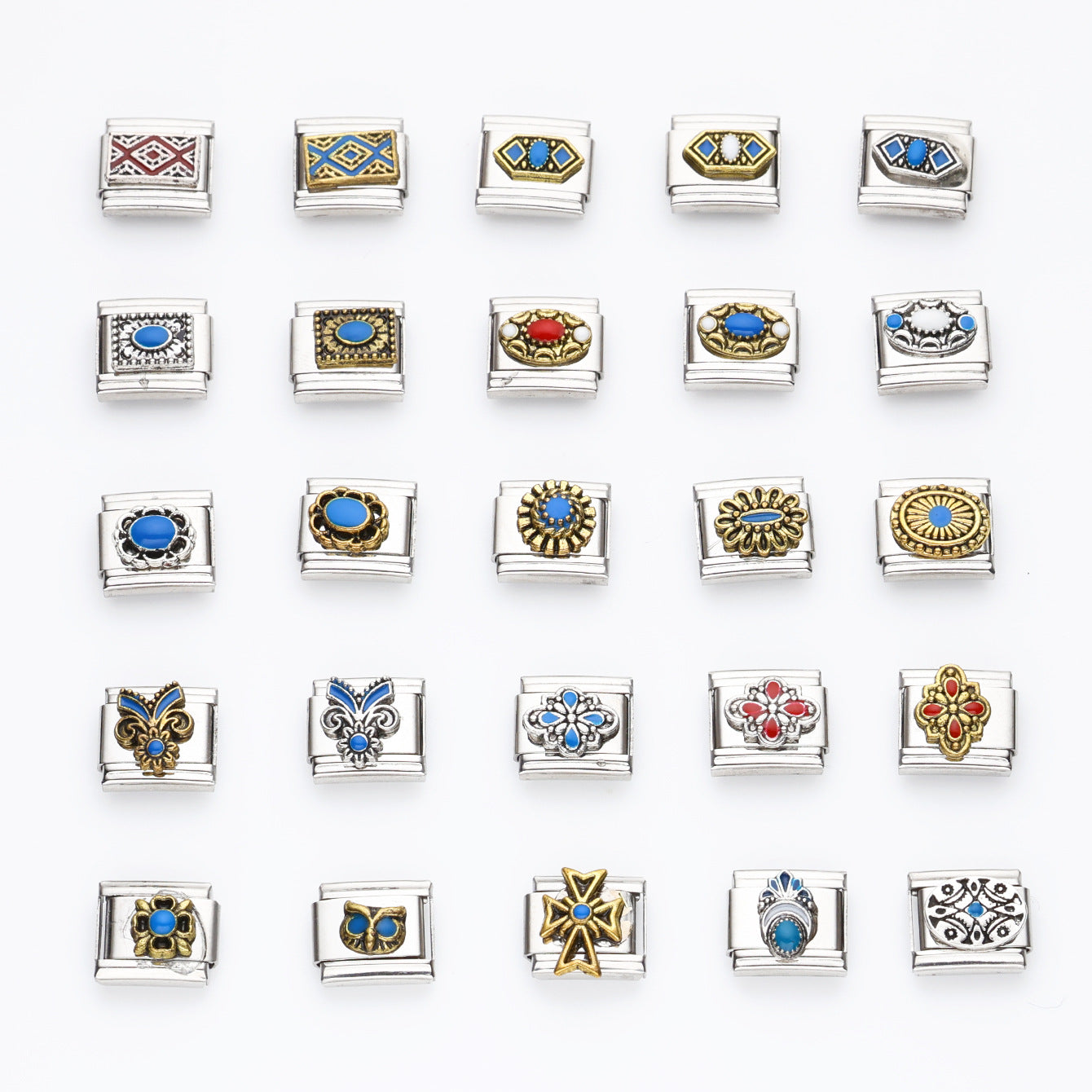 Wholesale 10pcs Italian Charm Bracelet 9mm DIY Splicing Flower Geometric Pattern Stainless Steel Composable Bracelet