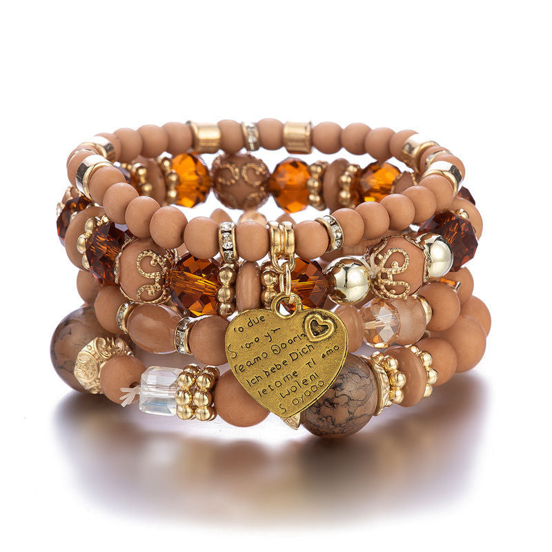Wholesale Boho Bohemian Multi-Layer Crystal Heart Beaded Bracelet,  Fashion Jewelry Accessory for Women,  Gift for Boutique Resale