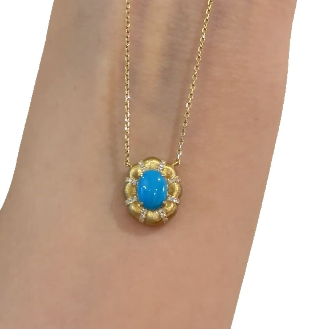 Wholesale French Retro Brushed Oval Turquoise Necklace Copper Inlay - Boutique Resale