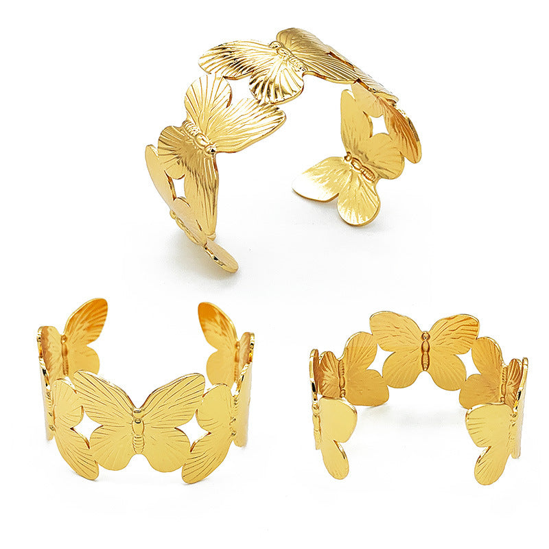 Wholesale Retro Polished Stainless Steel Open C-Shaped Cuff Bracelet