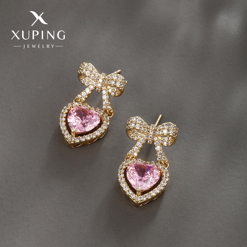 Wholesale Diamond Bow Heart Earrings