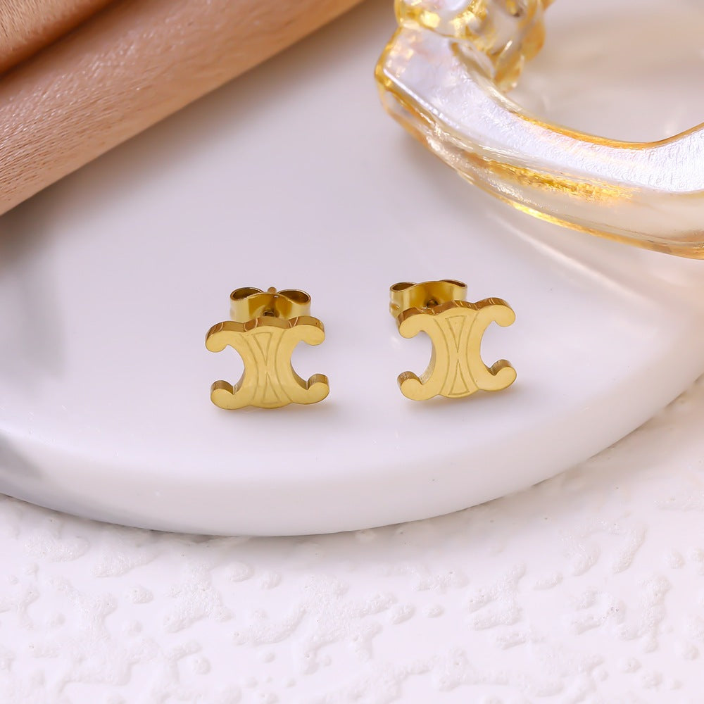 Wholesale French Retro Colorful Stone Arc de Triomphe Stainless Steel Jewelry Set