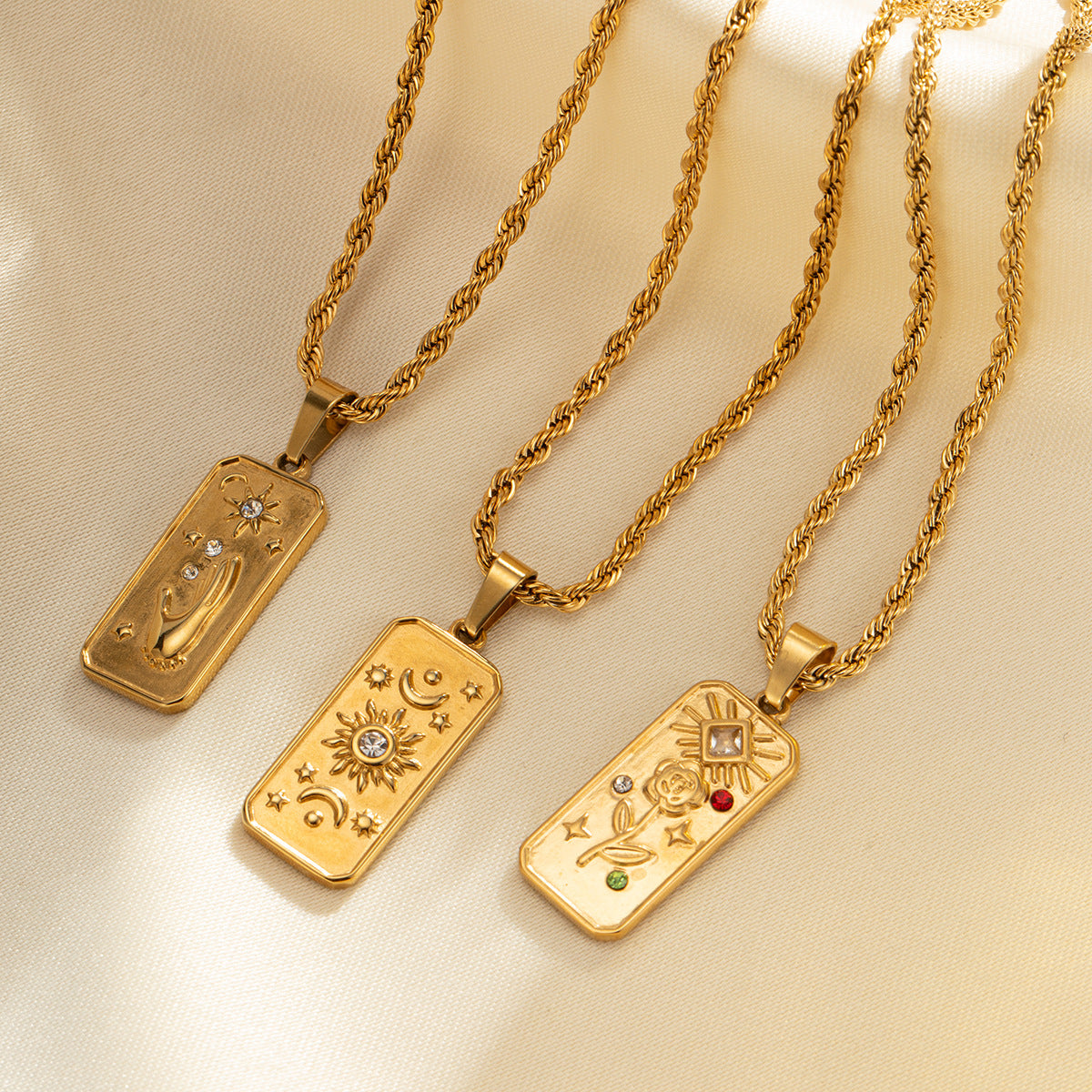 Wholesale Retro Three-dimensional Relief Necklace Star Moon Sun Titanium Steel Necklace ACC-NE-Jind002