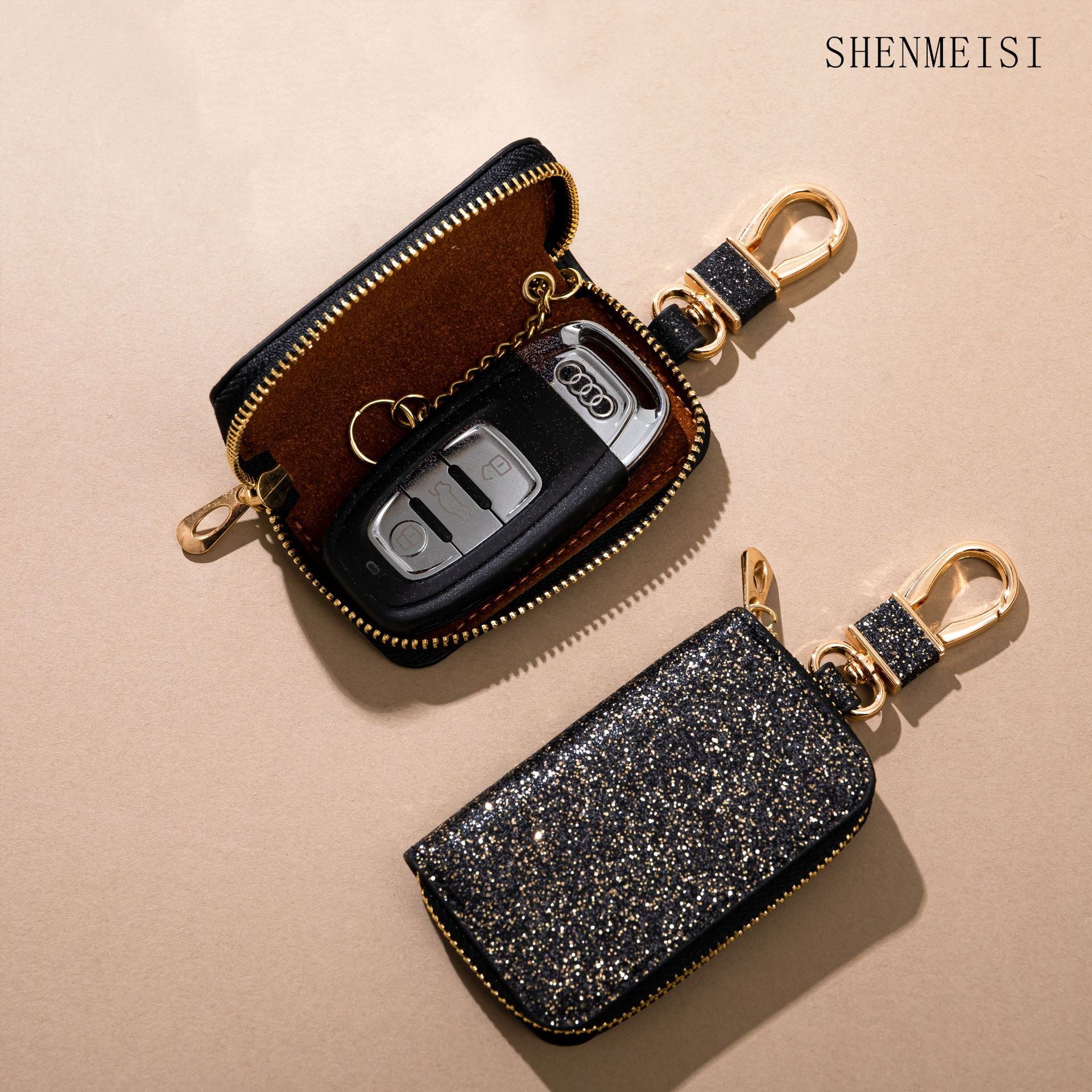 Wholesale Stylish Sequin Car Key Bag PU Leather Key Organizer Decorative Accessory For Men And Women