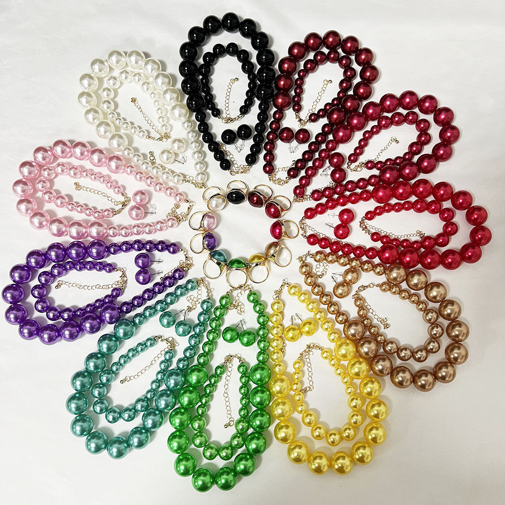 Wholesale Elegant Korean Pearl Necklace Earrings Set Bridal Jewelry Accessory Trendy Gift For Women Resale