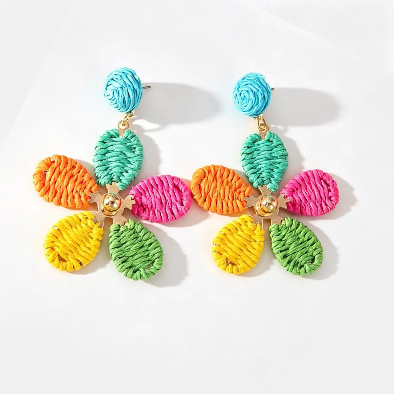 Wholesale Summer Vacation Colorful Woven Raffia Flower Earrings Women S Fashion Accessory Boutique Resale Gift