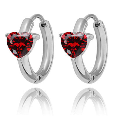 Wholesale 2PCS Stainless steel heart-shaped zircon earrings