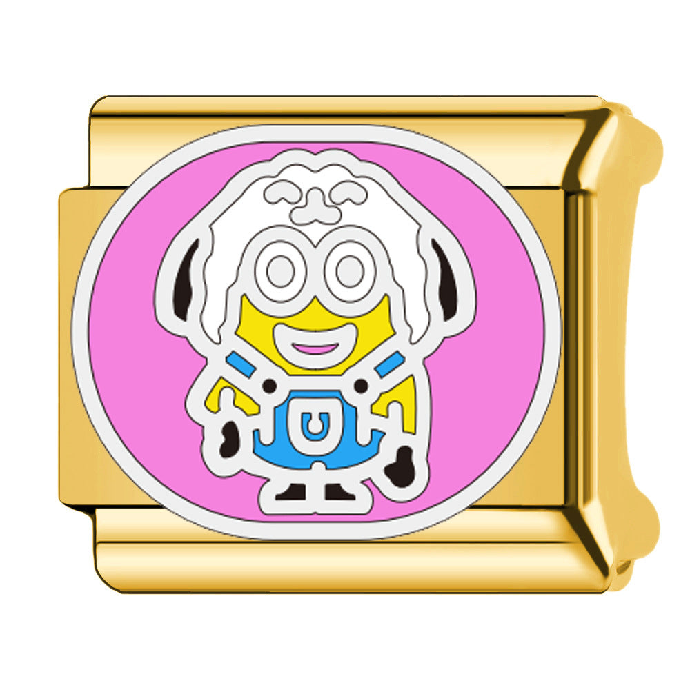 Wholesale Chinese Zodiac Animals 18K Gold Plated Stainless Steel Italian Cartoon DIY Minions Modular Bracelet Accessories