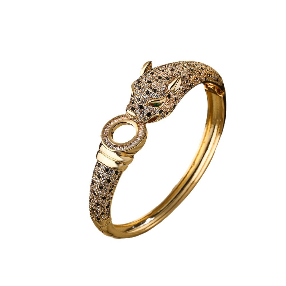 Wholesale Copper Plated 18K Gold Zircon Leopard Bracelet