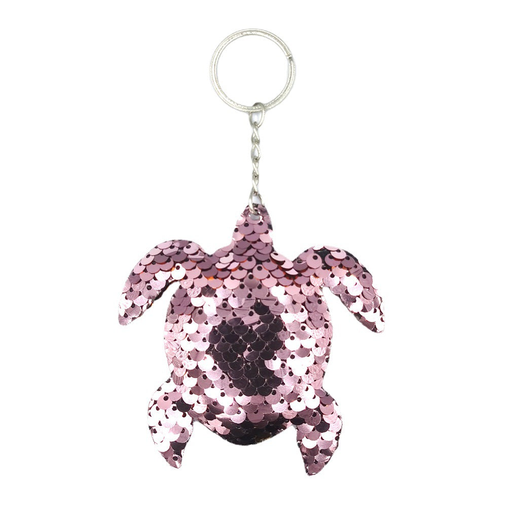 Wholesale Creative Double-Sided Reflective Turtle Keychain PET Fish Scale Sequin Bag Pendant Car Gift Source Factory ACC-KC-DY002