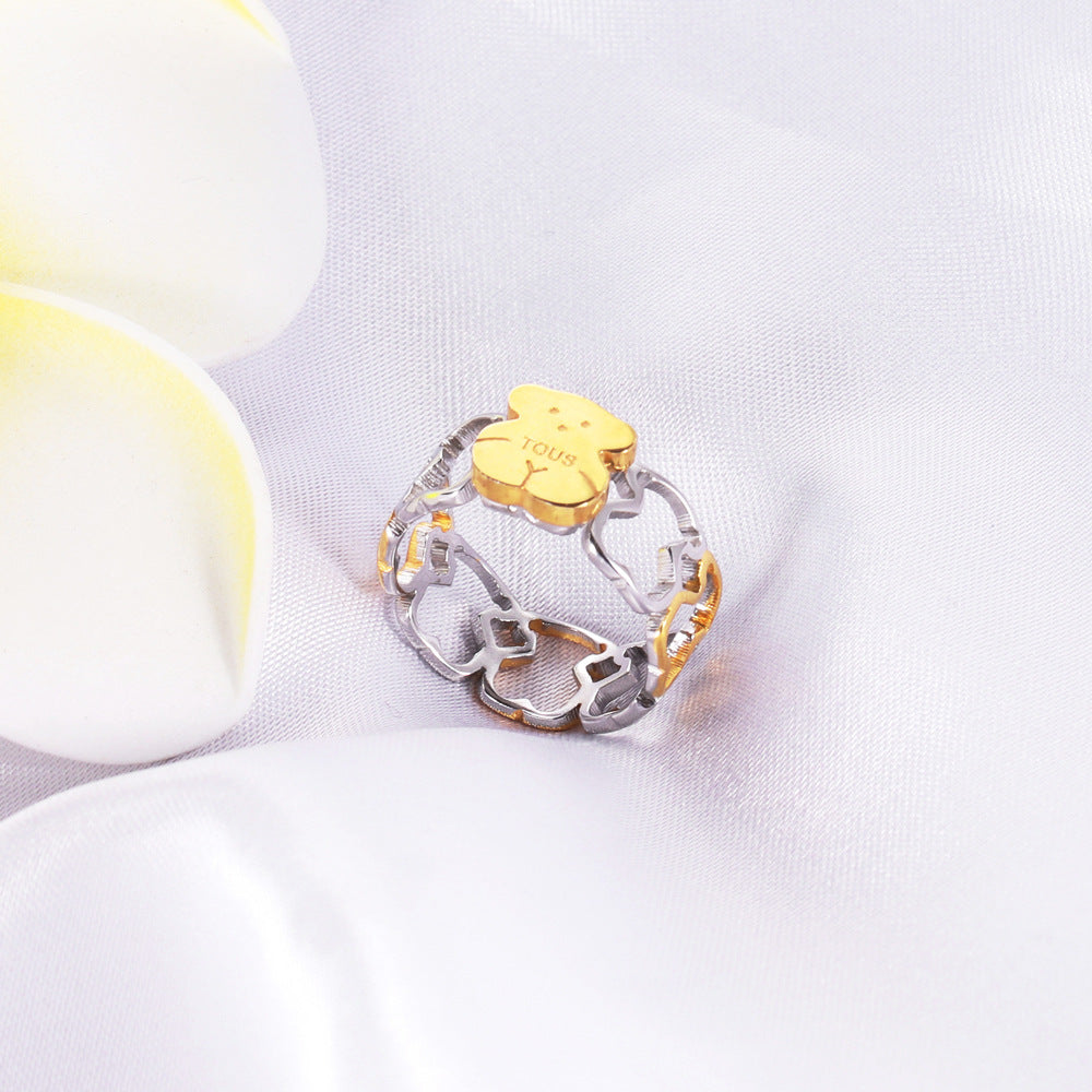 Wholesale Stainless steel Bear open ring non-fading gold-plated fashion ring