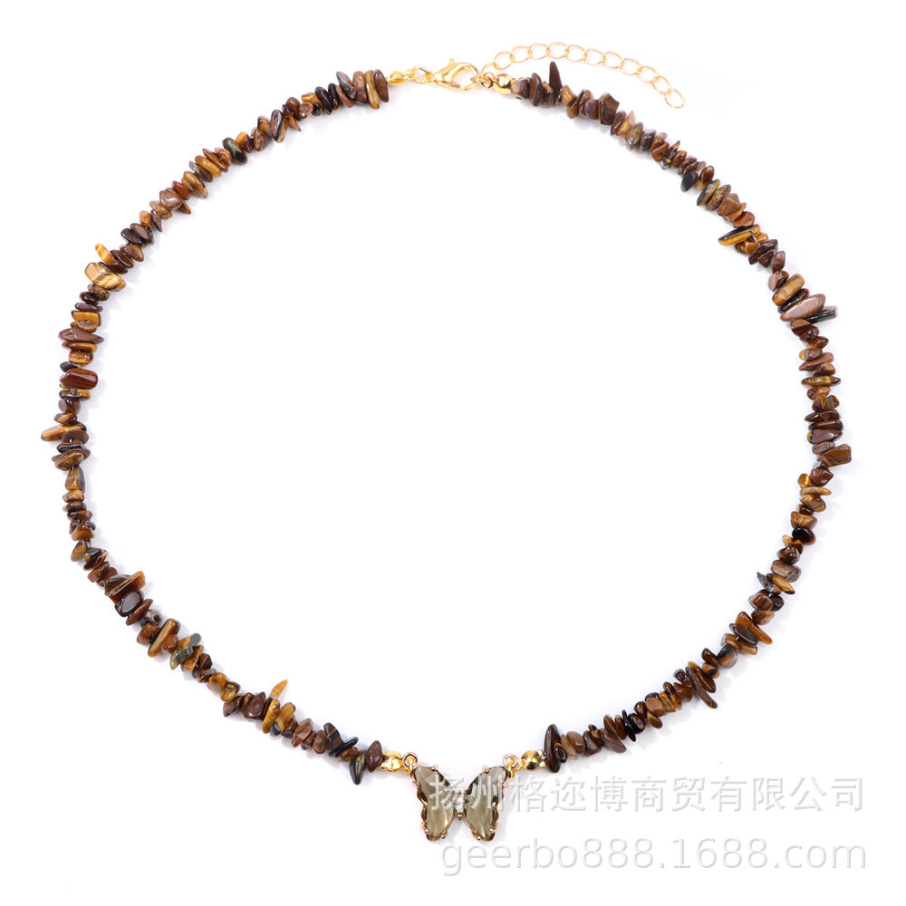 Wholesale Natural Color Stone Handmade Crystal Butterfly Pendant Necklaces ACC-NE-GEB001