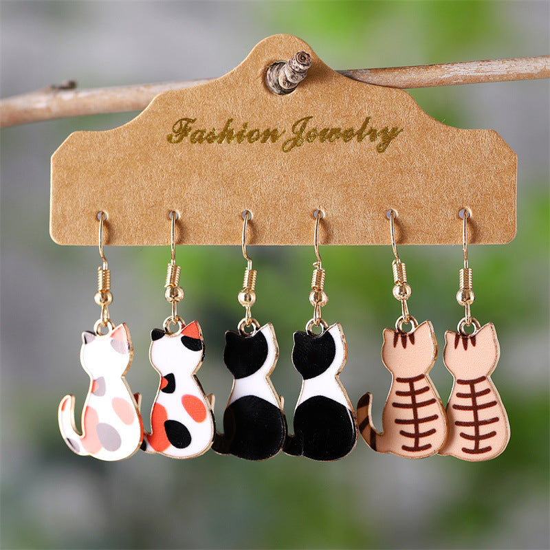 Wholesale  flower spot pattern cat earrings