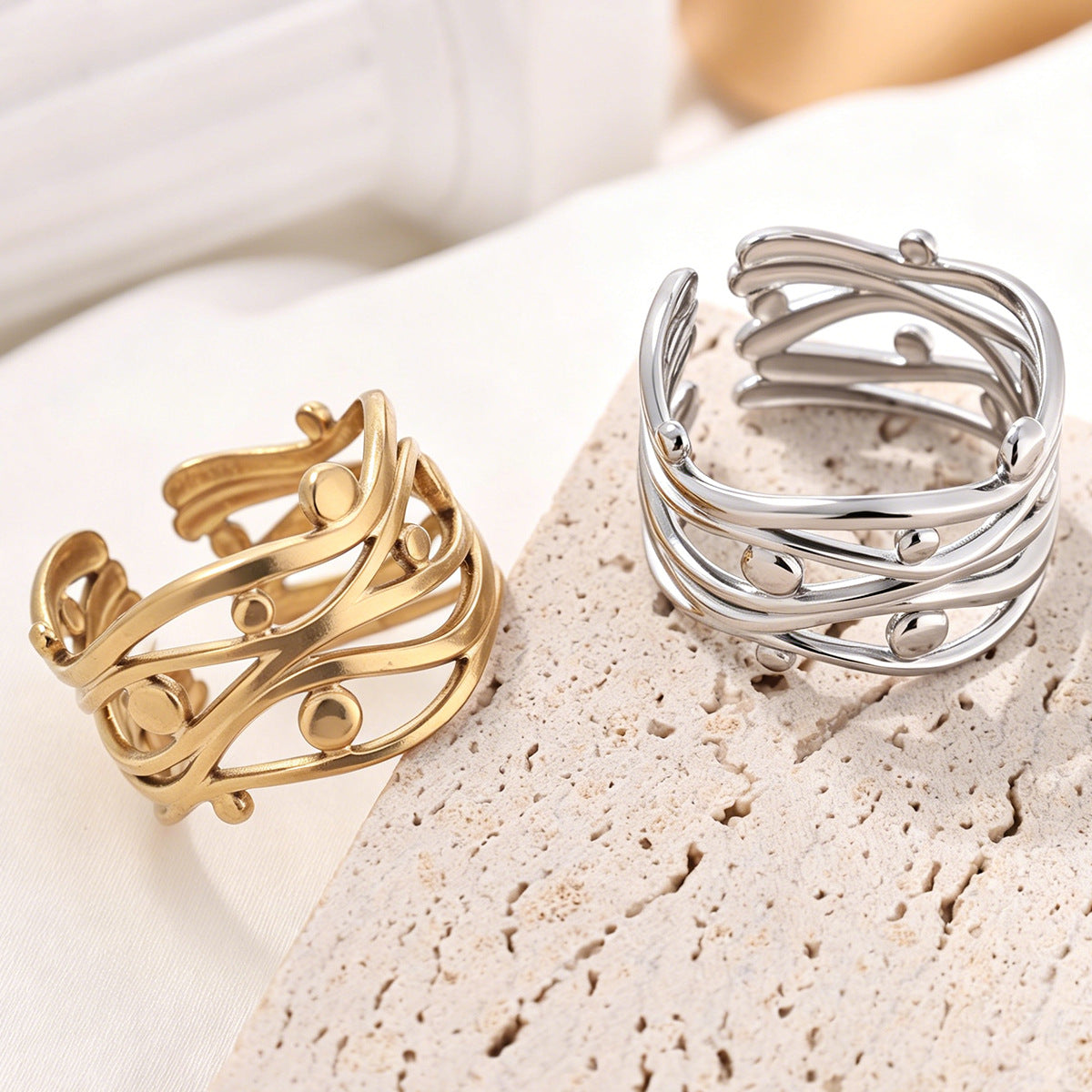 Wholesale Gold-Plated Geometric Open Rings Minimalist Stainless Steel Jewelry Accessory for Daily Wear