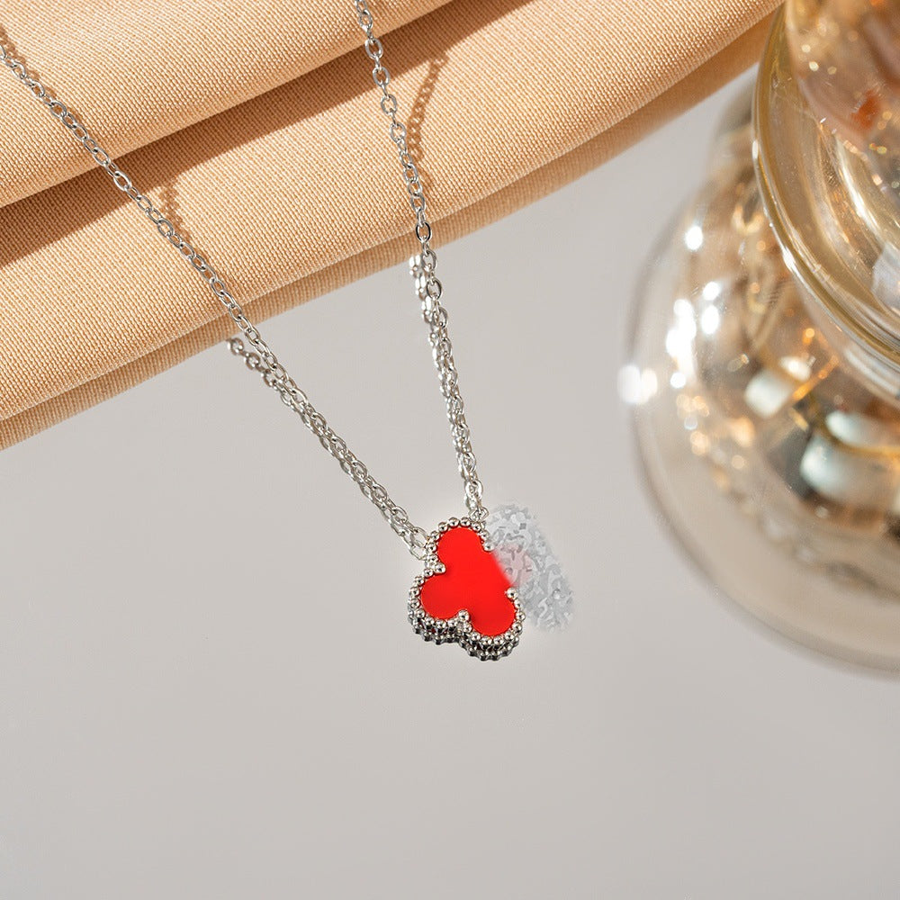 Wholesale Titanium Steel Lucky Four Leaf Clover Pendant Necklace Double Sided Mother Of Pearl Design Trendy Jewelry Accessory ACCVIP