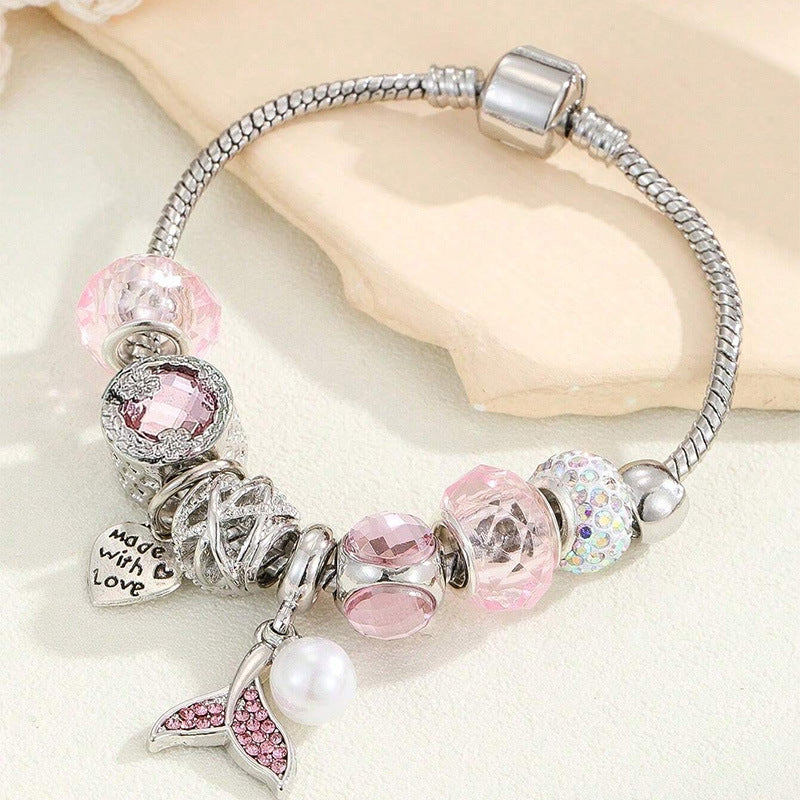 Wholesale Heart Shaped Rhinestone Stainless Steel Copper Alloy Beaded Bracelet ACC-BT-JingSY001