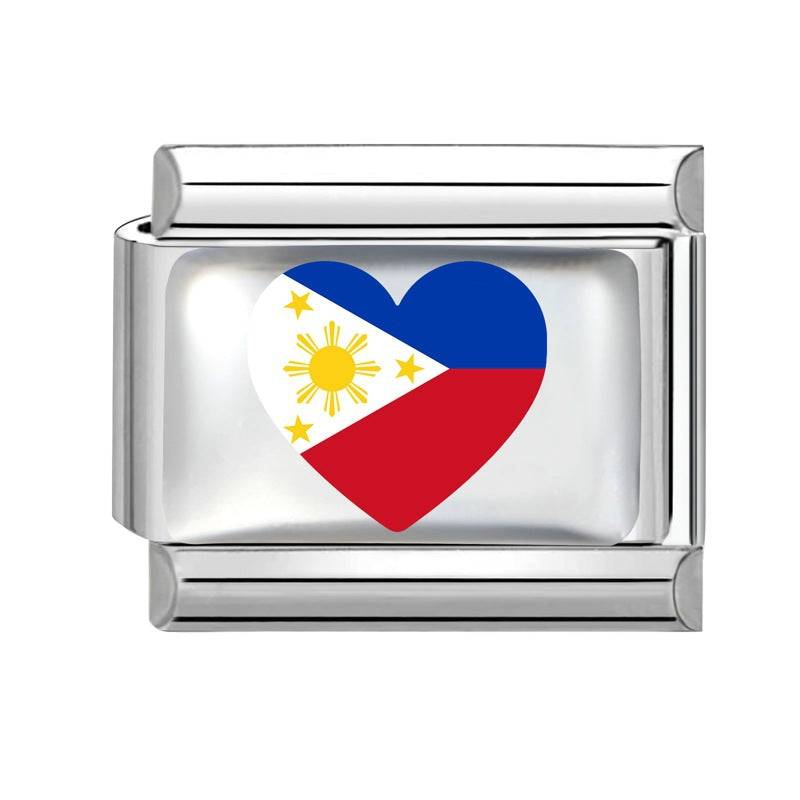 Wholesale Electroplated Stainless Steel Heart Italian Flag Charm DIY Bracelet Jewelry Accessory Boutique Resale