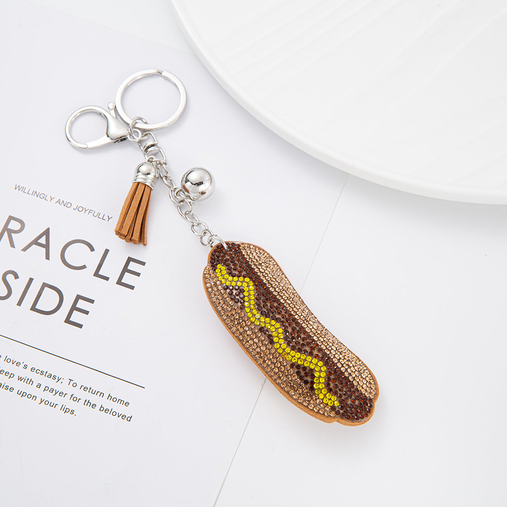 Wholesale Velvet Diamond-encrusted Hot Dog Keychain