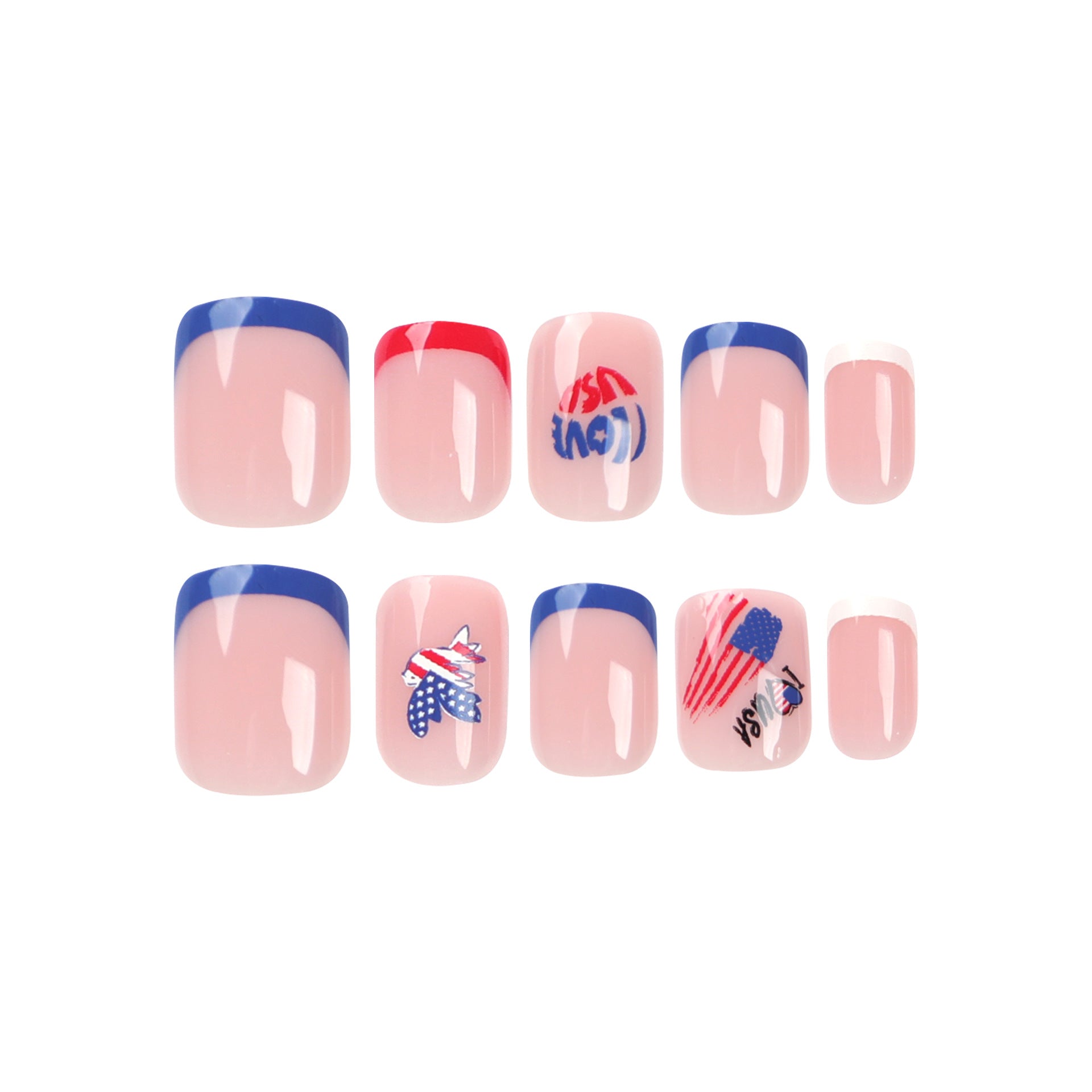 Wholesale 24 Pieces/box American Independence Day Short Shiny Wearing Nail Press-on Nails Kits ACC-NS-LeFan005