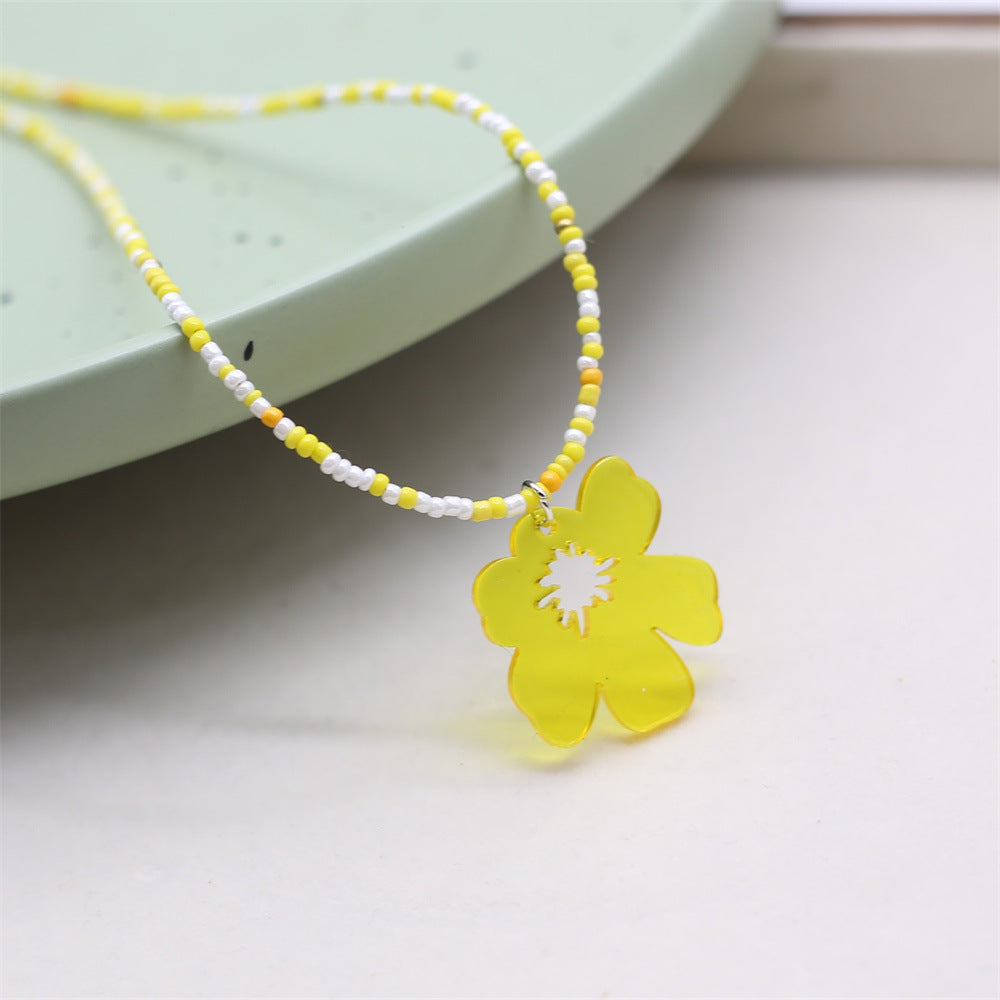 Wholesale Colorful Rice Bead Flower Necklace