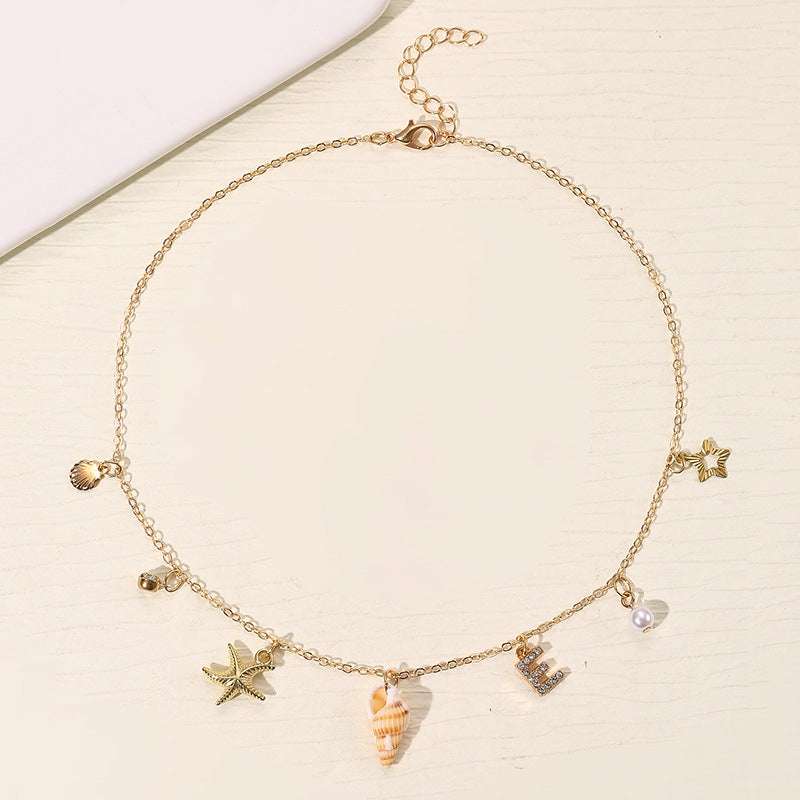 Wholesale 26 Letter Pearl Shell Necklace Beach Ocean Bohemian Style