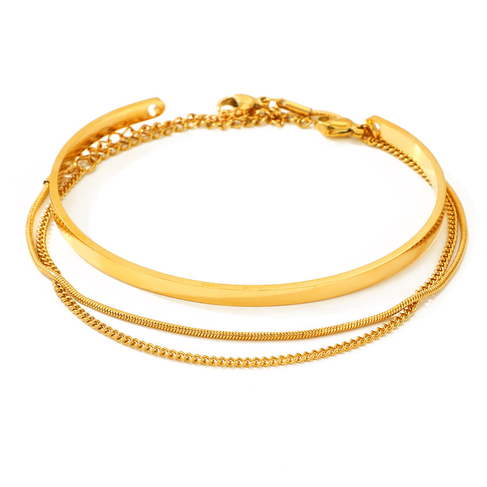 Wholesale Stainless Steel Electroplated 3 Piece Stackable Bracelet Set With Geometric Snake Cuban Chain Design Unisex Anniversary Gift