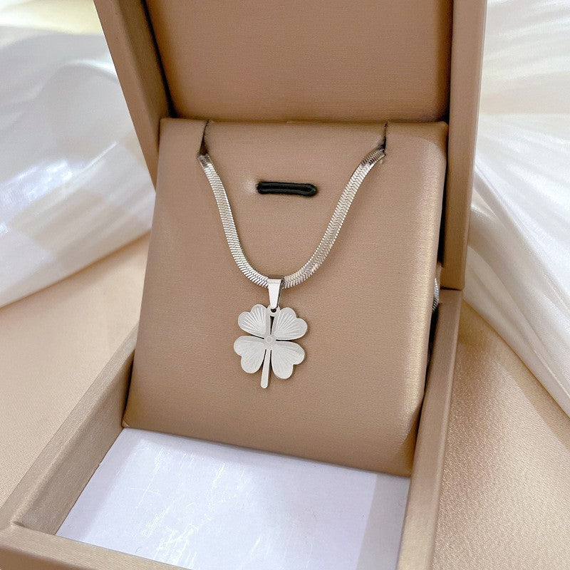 Wholesale Four-Leaf Clover Pendant Titanium Steel Snake Bone Chain Necklace Electroplated Jewelry Accessory for Resale