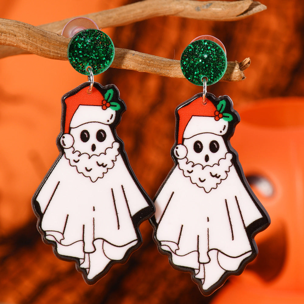 Wholesale Christmas Funny Cartoon Ghost Lantern Antler Hat Cute Christmas Acrylic Double-sided Earrings