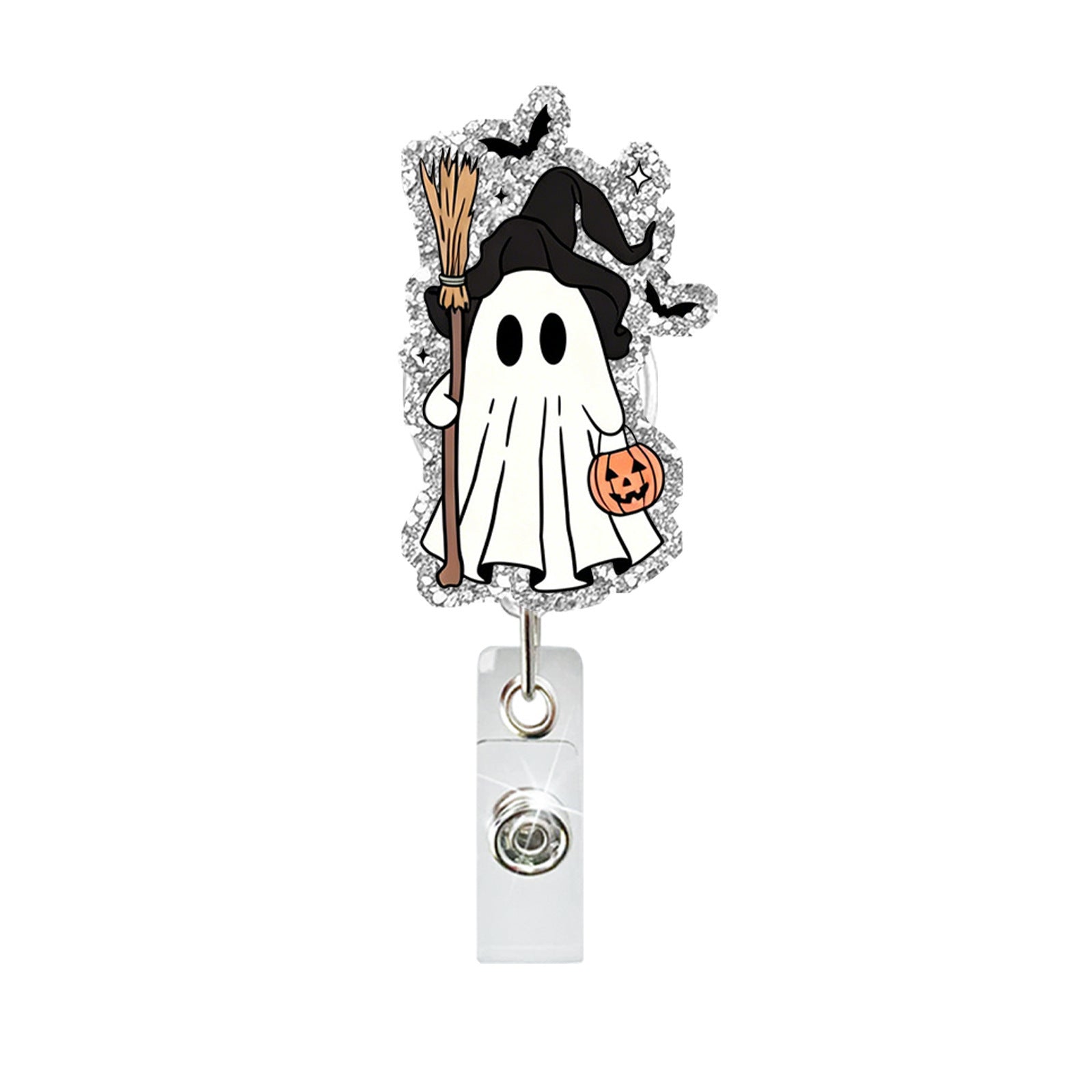 Wholesale  Ghost Black Cat Glitter Retractable Badge Reel - Trendy Fashion Accessory Gift