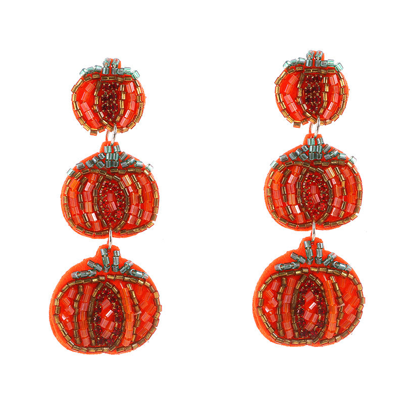 Wholesale Halloween Handmade Fabric Rice Bead Pumpkin Earrings