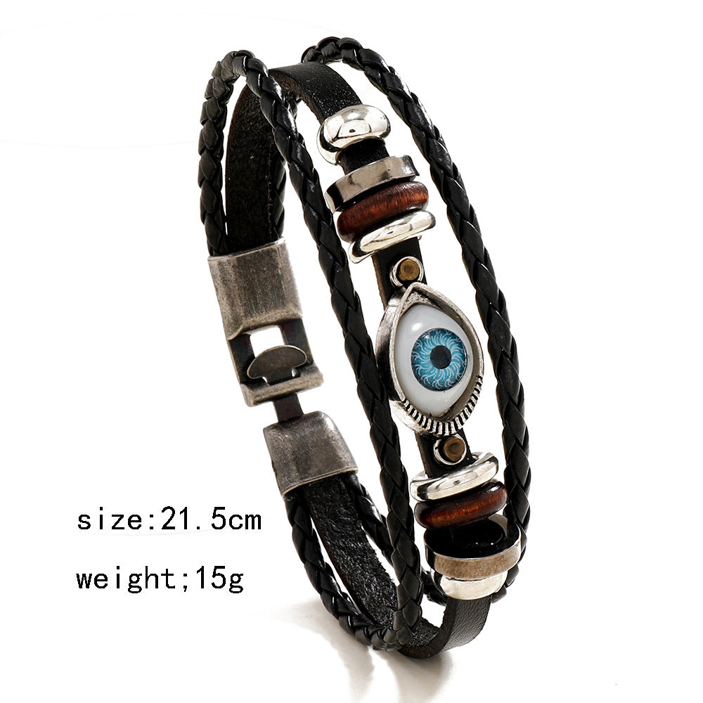 Wholesale 2PCS Leather vintage multi-layer evil eye bracelet