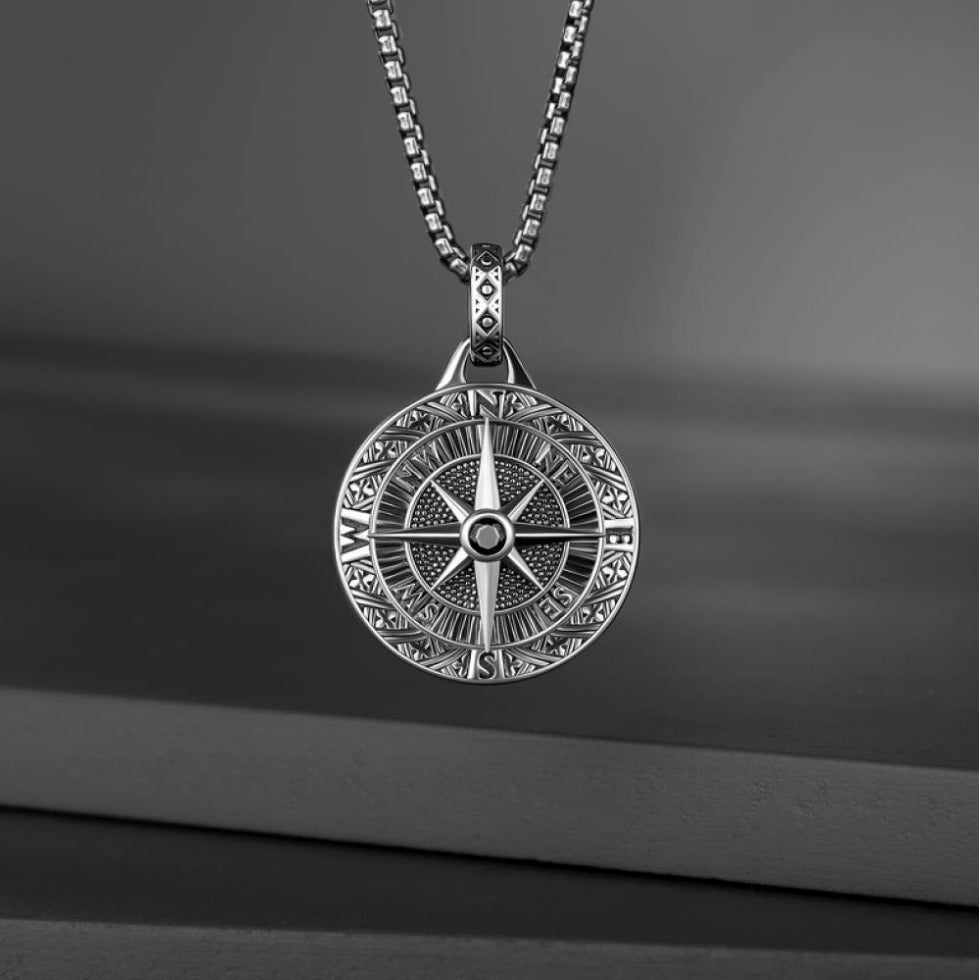 Wholesale Vintage Compass Pointer Pendant Men Hip Hop Long Sweater Chain Long Necklace ACC-NE-Puhai003