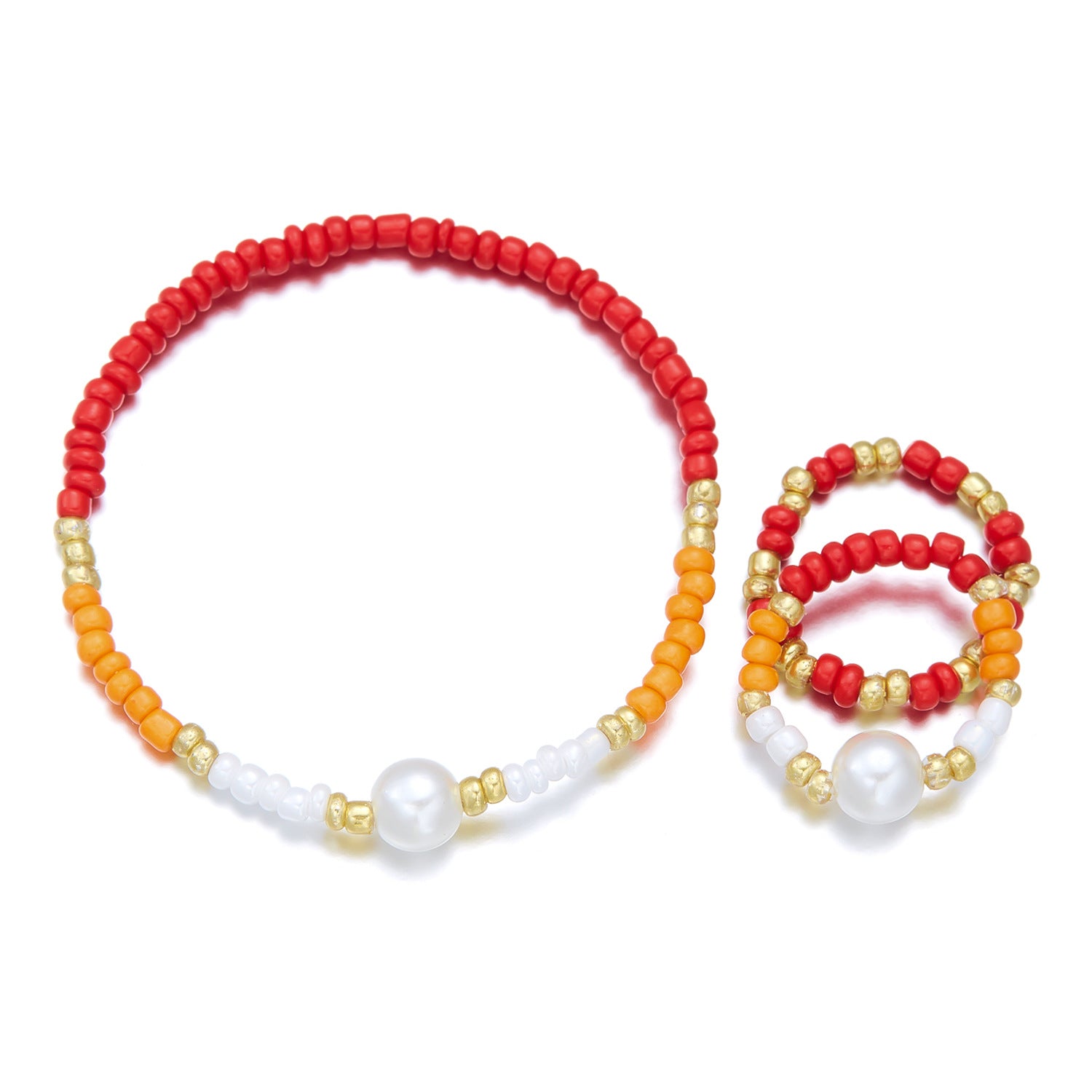 Wholesale Bohemian Colorful Rice Beads Necklace Bracelet Ring Three-piece Set ACC-NE-YingHao009
