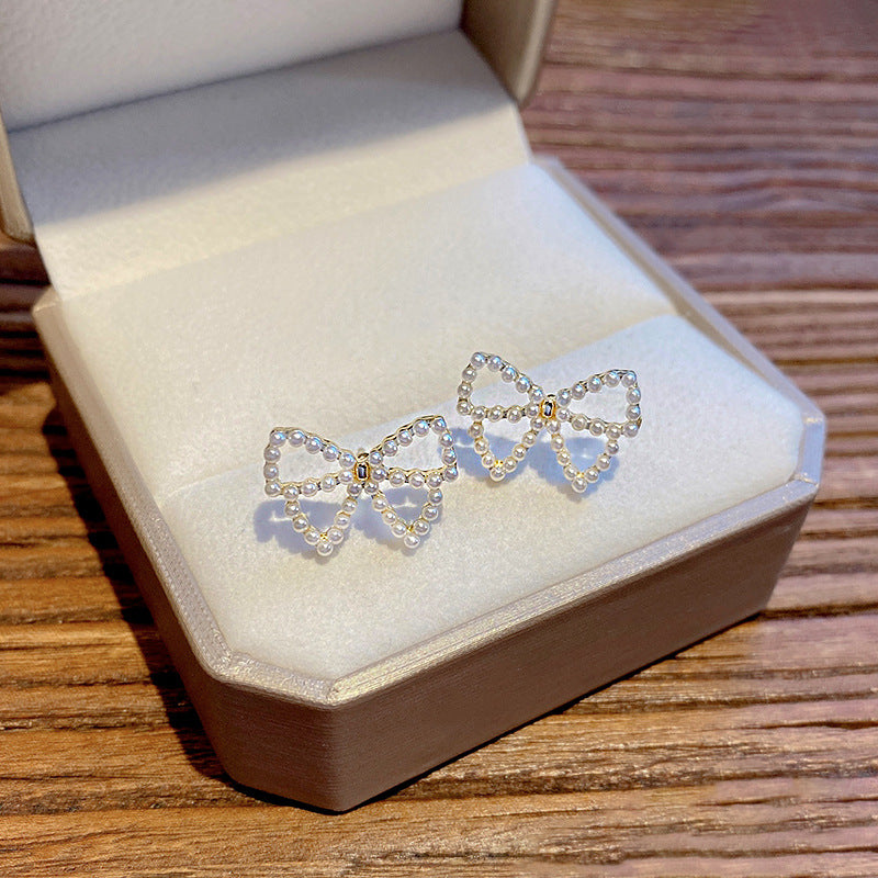 Wholesale Bow Copper S925 Silver Needle Earrings Bow Earrings Pearl Earrings ACC-ES-LvSha002