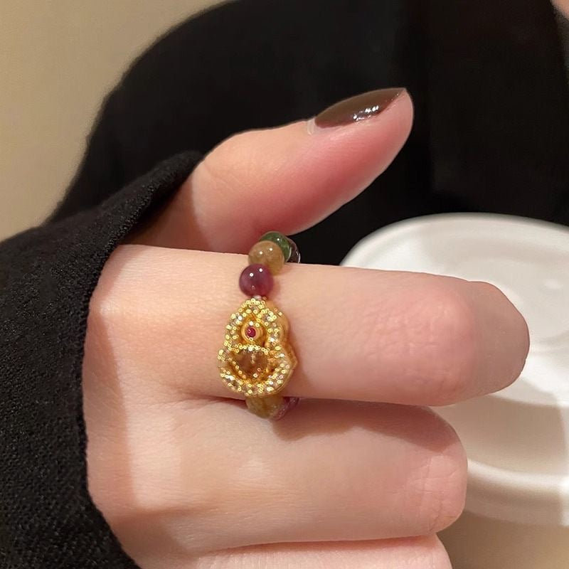 Wholesale Chic Gourd Bead Ring Women S Zinc Alloy Fashion Accessory Electroplated Finish Boutique Resale Everyday Wear