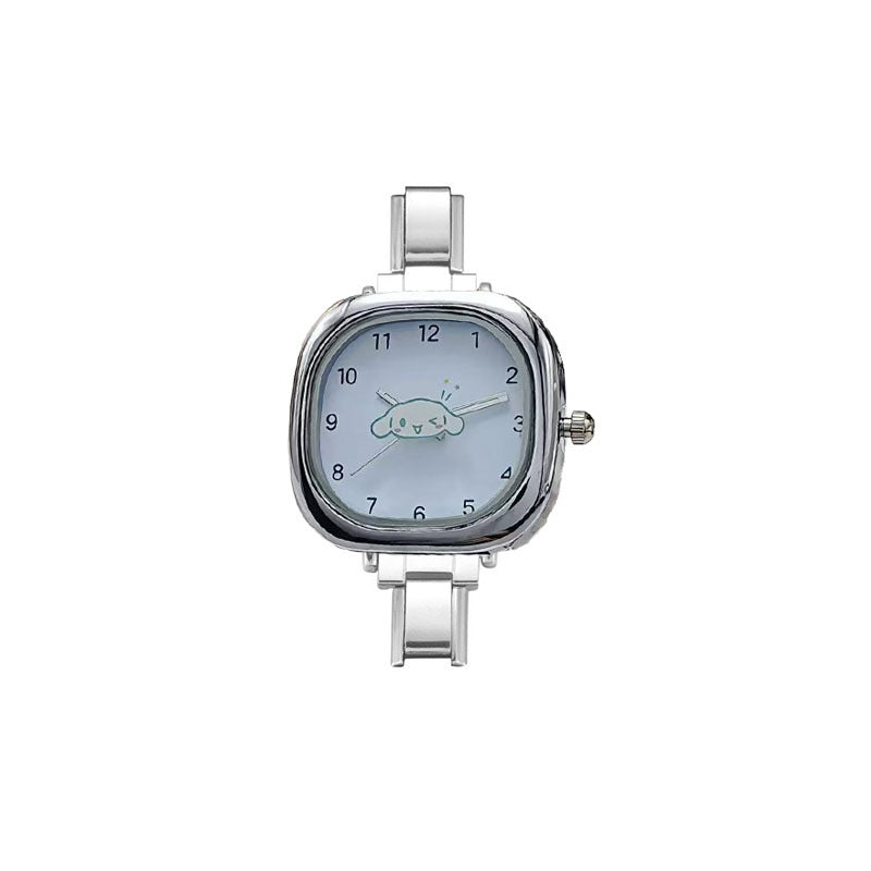 Wholesale Waterproof Square Quartz Watch with Stainless Steel Band and Cartoon Cat Design,  Everyday Fashion Accessory for Students