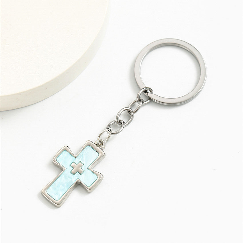 Wholesale Jesus alloy double cross keychain