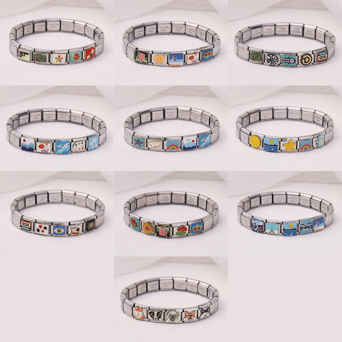 Wholesale Italian Charm Bracelet 9mm DIY Splicing Ocean Scenery Cartoon Stainless Steel Composable Bracelet