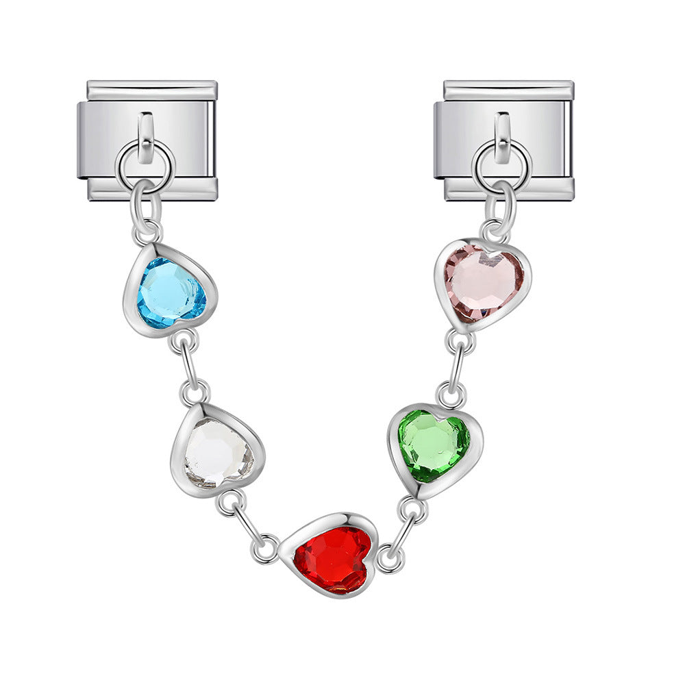 Wholesale   Italian Charm Bracelet 9mm DIY double pendant  flower and evil eye Creative Stainless Steel Composable Bracelet