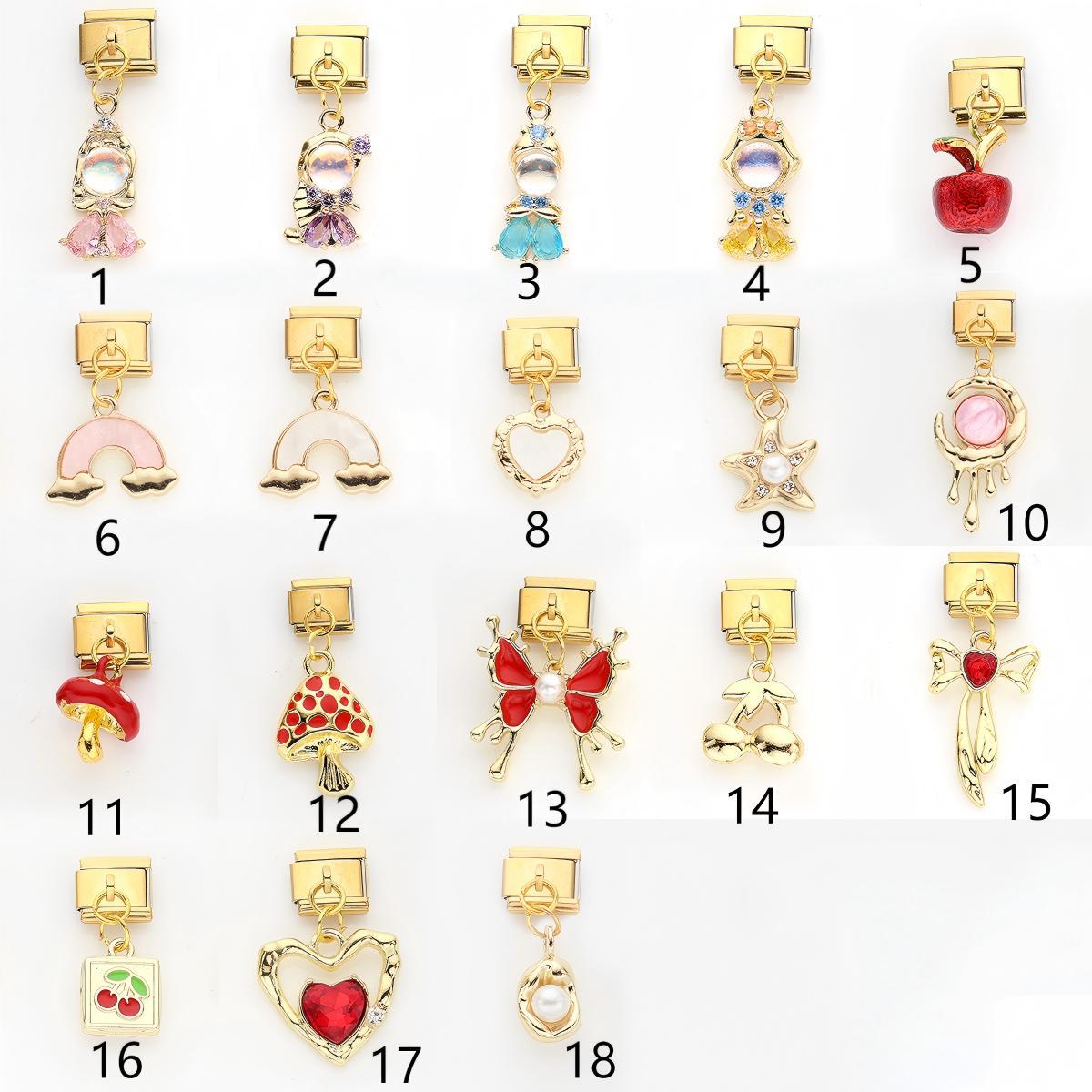 Wholesale 10pcs Italian Charm Bracelet 9mm DIY Splicing Golden Cherry Mushroom Stainless Steel Composable Bracelet