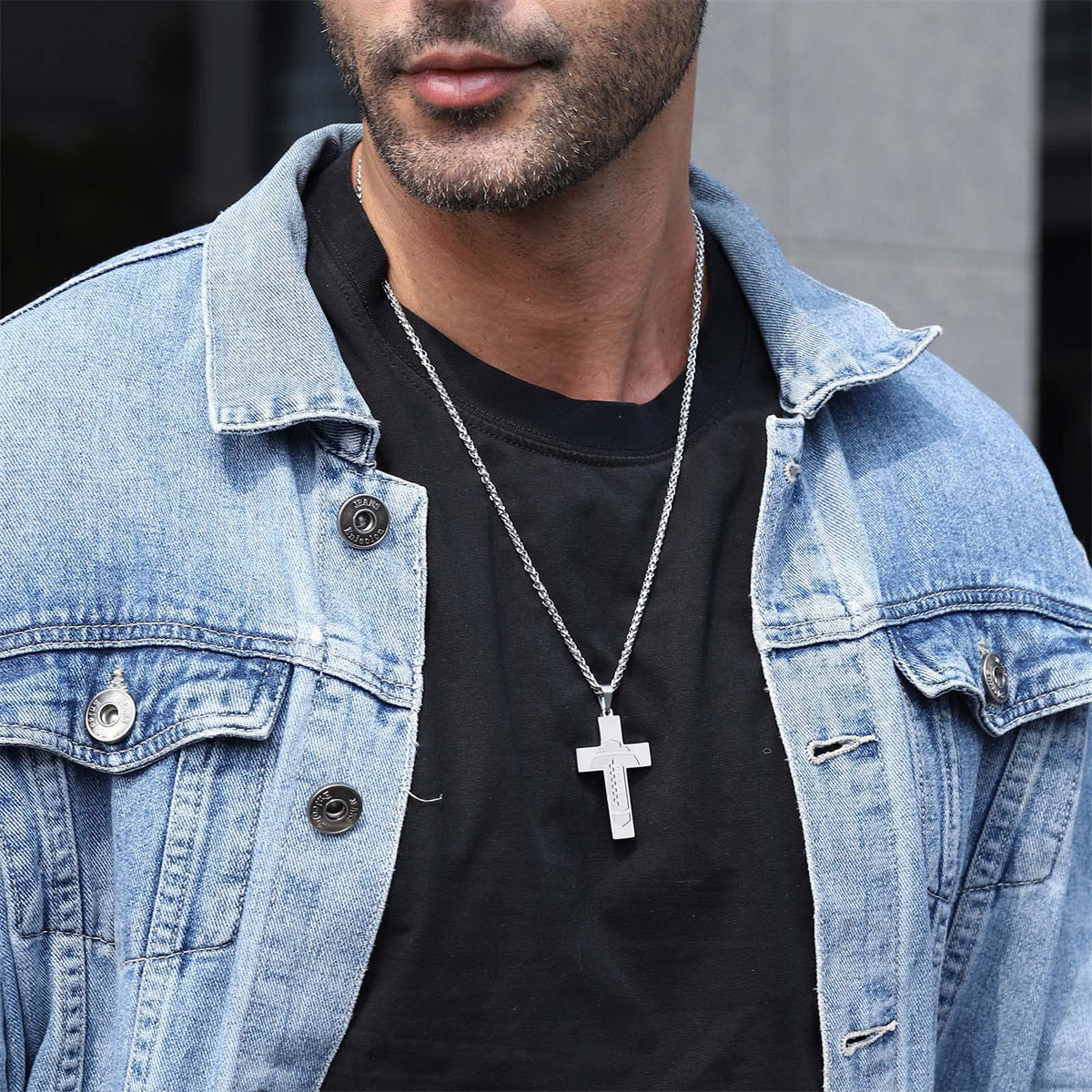 Wholesale American Football Stainless Steel Cross Bible Pendant Necklace